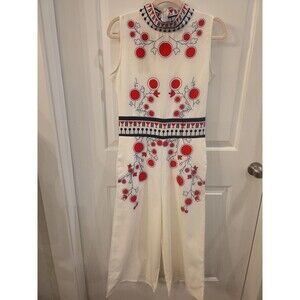 MISSLOOK S Cream Asian-Inspired‎ Retro Mockneck Sleeveless Wide Leg Jumpsuit